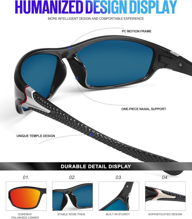 OUKEMAX Polarized Sunglasses Men, Sports Sun Glasses Womens UV400 Protection for Fishing Running Driving - Image 2